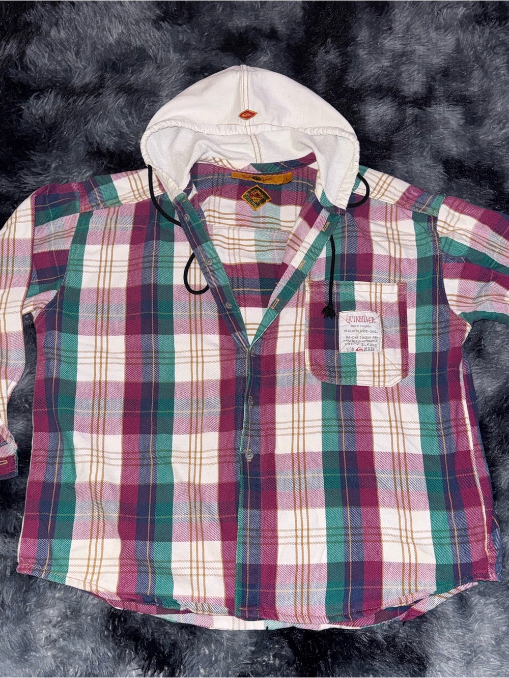 Vintage 1990’s Quicksilver QSD Plaid Colorway Hooded Button Up Mens L